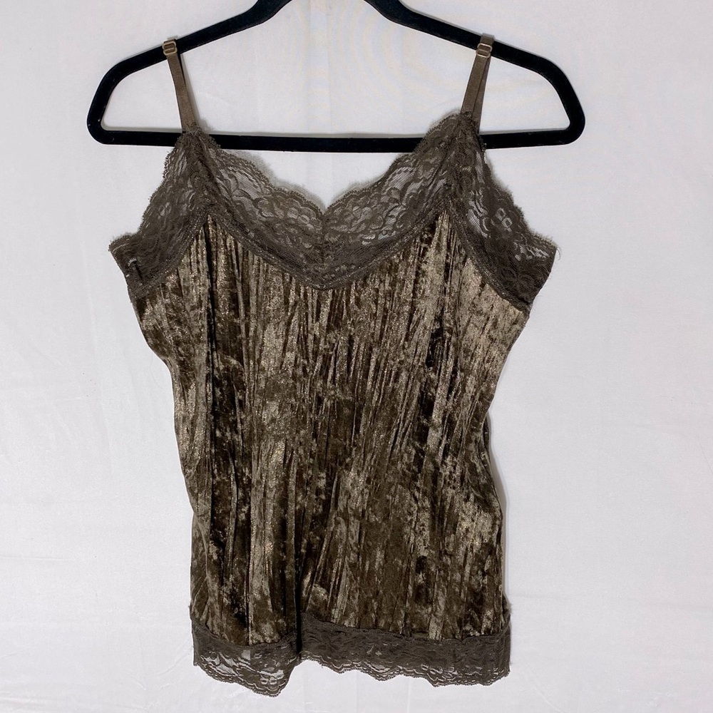 Vintage Y2K Ricki's Brown Gold Crushed Velvet Camisole W Lace Trim L